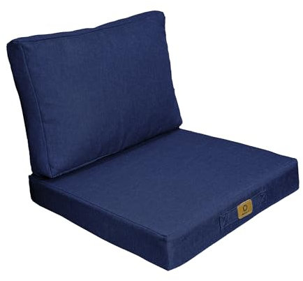 Déco Arts - Coussin Fauteuil Jardin & Galette Chaise 50x50 Bleu Indigo - Lot 2 (Assise + Dossier) Déhoussable Effet Lin - Coussin Extérieur Salon Terrasse Palette Véranda Imperméable