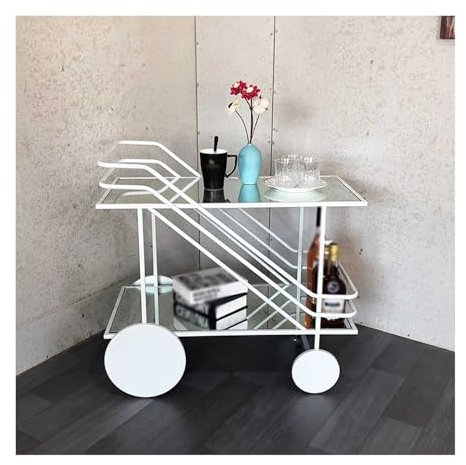 HUIBBGO Moderner 2-stufiger Aufbewahrungswagen aus Glas und Metall, Barwagen mit Rädern für Kaffee-/Weininsel, Regal, Allzweckwagen und Servierwagen