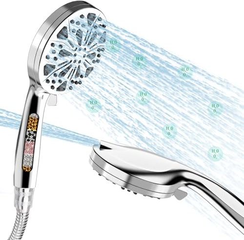 Goeveo Hard Water Filter Shower Head and Hose, 10 Modes High Pressure Filtered Shower Head with Hose Large Water Softener Shower Head for Power Cleaning of Bathroom Tubs Tiles