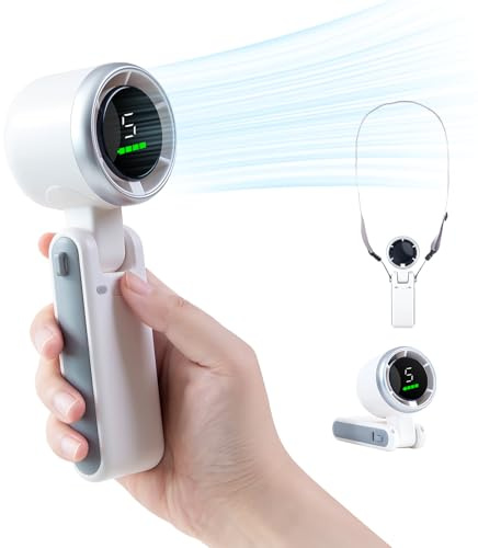 HONEYYEAR Tragbarer Handheld-Turbolüfter, 3600mAh batteriebetriebener Lüfter mit LED-Anzeige, tragbarer Mini-Lüfter, 180° einstellbar, 5 Geschwindigkeiten