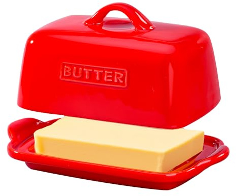 JSHKY Porzellan Butterdose mit Deckel für 500 g und 250 g Butterblöcke | Butterschale für Küchentheke, Butterplatte, ideales Geschenk zum Muttertag, zur Einweihung und zu Weihnachten