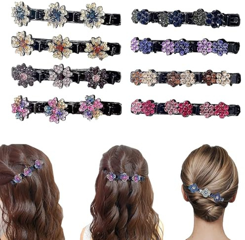 WhaleO 8er Set Five Leaf Clover Haarklammer Blumen Haarklammer Haarspangen Damen Kristall Haarschmuck Damen, Geflochtene Haarspange Mädchen, Kreieren Sie Eine Vielzahl Stilvoller Frisuren