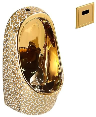 LIKANGLONGJU Goldfarbenes Keramik Urinal, Smart Flush Pisuar für Männer, Hängend, Spritzwassergeschützt, Geeignet für Badezimmer, Wohnungen
