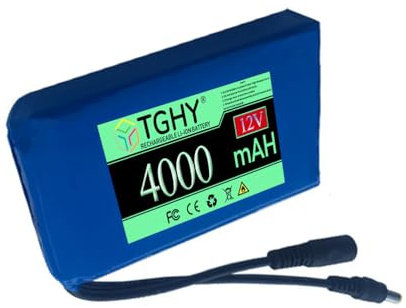TGHY Spare Battery DC 12V 3Ah 4Ah 5Ah 6Ah 7Ah 9Ah 12Ah 16Ah 24Ah Li-ion Portable Battery for CCTV Cameras, LED Strip Lights and more With Charger,12V 4000mAh