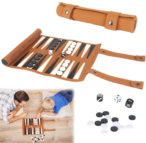 LUFEIS Backgammon Set, Travel Genuine Leather Backgammon Board Game, Tactical Board Game Ideas, Backgammon Game for Kids Adults Family Party, Since 1795