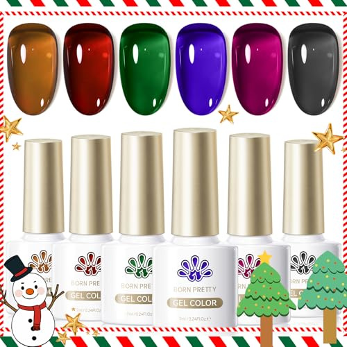 Born Pretty UV Nagellack Jelly Braun Rot Grün Schwarz Blau Violett - Gel Nagellack Herbst Winter UV Lack Maniküre und Nagelkunst DIY zu Hause