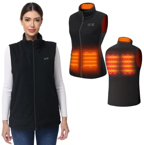 SuCean Gilet Chauffant en Polaire pour Femmes, gilet Chauffant pour Femmes, Gilet Chauffant Avec Batterie Externe, Pack Batterie Léger et Compact de 10 000 mAh, 5 Grands Panneaux Chauffants-L