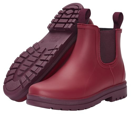 Planone Short Rain Boots for Women Chelsea Fashion Waterproof Ankle Non-Slip Matte Surface Rubber Boots Lightweight Outdoor Garden Shoes Work Booties for Ladies with Arch Support and Removable Comfort Insole