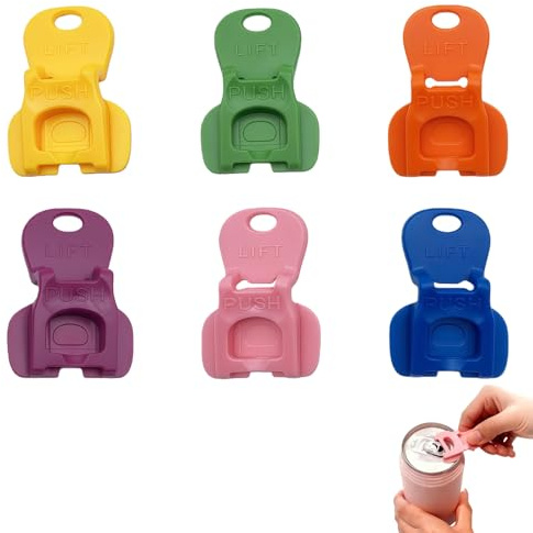 Multi-Color Soda Can Opener & Drink Tab Opener – Plastic Easy Open Can Tool with Reusable Can Lid Cover, Portable Party & Picnic Can Accessory, Beer and Soda Ring Pull Can Opener Aid (6)