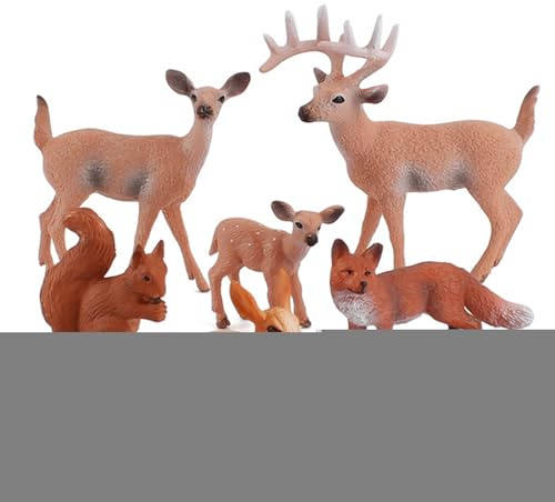 Miniatur Hirsch Ornamente | 6-teilige Realistische Tierfiguren | Realistische Waldtier Hirsch Eichhörnchen Figuren | Waldtiere Figuren Für Waldtiere Kuchen Cupcake Toppers Weihnachtliche Party Deko