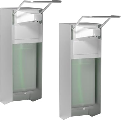 HOUSEHOLD WORLD Eurodispenser, set of 2, soap dispenser, wall mounting, soap dispenser with elbow pressure for disinfectants and hand soaps, white soap dispenser, aluminium, 500 ml