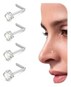 4 Pcs 20G Gold Nose Stud, 14K Gold Plated Hypoallergenic Surgical Steel L Shape Nose Ring for Women Men Silver Small Nose Piercing 1.5mm 2mm 2.5mm 3mm Cubic Zirconia Thin Nose Rings Jewellery Gift