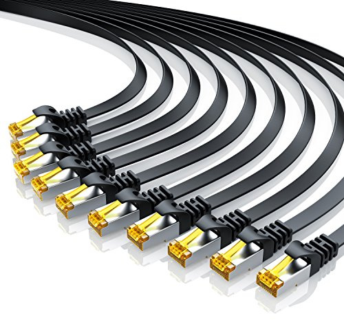 10 x 0,5m CAT 7 Netzwerkkabel Flach Ethernet Kabel - Gigabit Lan 10 Gbit s - Patchkabel - Flachbandkabel - Verlegekabel - Cat.7 Rohkabel U FTP PIMF Schirmung mit RJ 45 Stecker - Switch Router Modem