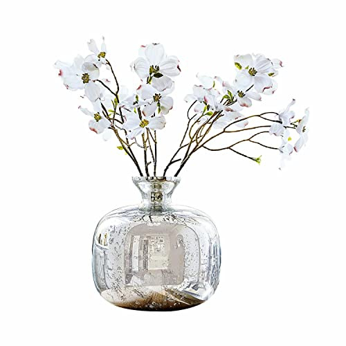 Loberon Vase Jaxon, mundgeblasen, bauchige Apfelform, Bauernsilber, für Kunstblumen oder getrocknete Bouquets, Blumenvase, Wohn-Accessoire, Glas, Silber