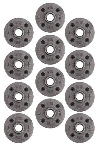 PIPE DECOR 1/2 Malleable Iron Floor Flange 12 Pack, Industrial Steel Grey Fits Standard Half Inch Threaded Black Pipes and Fittings, Build Vintage DIY Furniture Shelving, Twelve Plumbing Flanges