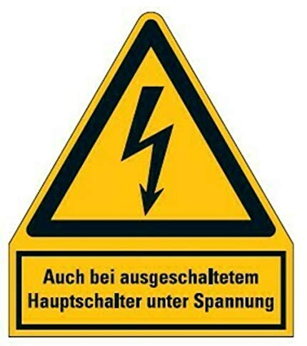 Aufkleber Auch bei ausgeschaltetem Hauptschalter unter Spannung Warnschild ISO 7010 | 210x245mm signalgelb made by MBS-SIGNS in Germany