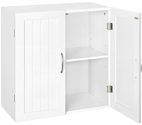 Yaheetech Armario de Baño Pared 59,5x31x59,5cm Mueble Baño Suspendido con Dos Puertas Armario Colgante para Cocina, Lavadero,Ajustable Bandeje y Antivuelco