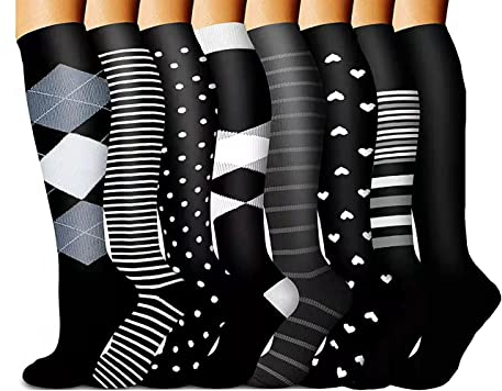 beusilay 8 Paar Kompressionsstrümpfe Damen und Herren,Kompressionssocken Stützstrümpfe für Laufen,Reisen,Sport,Flug,schwangerschaft,Mutterschaft,Radsport,Krankenschwestern