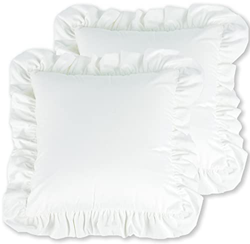 Jemiipee 2er Set Kissenbezug 45x45 cm Kissenhülle für Sofa Dekorative Kissenbezüge aus Samt Dekokissen Sofakissen Couchkissen Samtkissenbezug Deko Zierkissenbezug mit Rüschen, Weiß