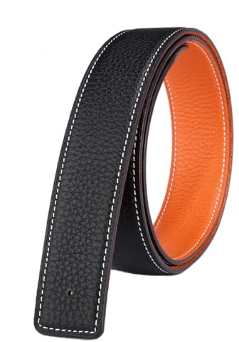 Vatee's Ceintures en cuir véritable réversibles pour hommes/femmes sangle de ceinture de remplacement sans boucle 32mm de large 95cm longue Noir/Orange
