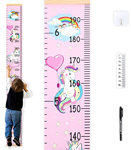Mulaibdin Messlatte Kinder, Kinder Messlatte Personalisiert Mädchen, Messlatten Wand für Baby & Kleinkinderzimmer, Hängende Baby Höhe Wachstum Lineal, Einhorn Wachstumstabelle für Kinder