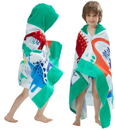 BANGSAUR Kinder-Badetuch mit Kapuze, 100% Baumwolle, 127x 76cm Wickel, Kinder, Kleinkinder, Mädchen, Jungen, 3–12 Jahre (Dinosaurier N) | 127 x 76,2 cm große Größe, ultra-saugfähiges, weiches, tragbares Pool-Handtuch, Geschenk für Mädchen und Jungen