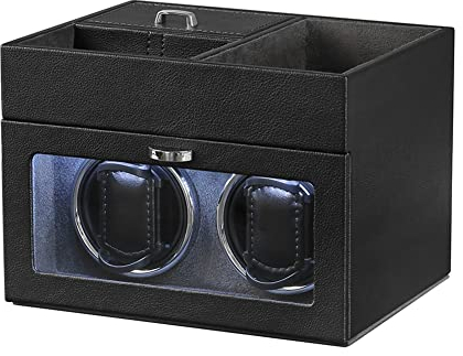 DRAIGERWAY Caja Giratoria para Relojes Automatische Uhrenbeweger Box PU Leder Uhrengehäuse mit leisem Motor Batteriebetrieb Oder Netzteil für Automatikuhren… (Grau PU-DGW)