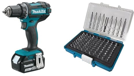 Makita DDF482RFJ Akku-Bohrschrauber 18 V, 54 W, Schwarz, Blau & P-81050 Bit-Box 99-teilig