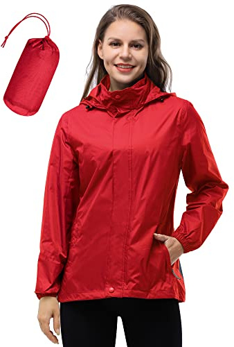 33,000ft Damen Wasserdichte Faltbar Regenjacke Atmungsaktive Windbreaker | Verstaubarer Kapuze, Dünne Regen Jacke, Leicht Übergangsjacke, Atmungsaktive Outdoorjacke, Windjacke für Radfahren, Wandern
