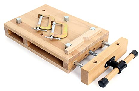 Wiltec Tragbare Hobelbank 45,5x28x7 cm & Schraubstock Mini-Werkbank aus Buchenholz Mobil Tragbar für Klemmen Hobeln