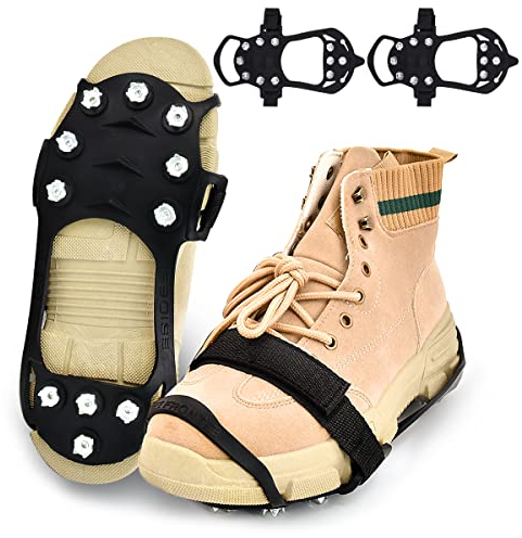 Spikes für Schuhe, Taozoey Steigeisen mit 11 Zähnen, Schuhspikes, Anti Rutsch Schuhspikes, Schuhkrallen, für Winter Outdoor-Sport und Bergsteigen, Ice Grips für Damen,Herren und Kinder
