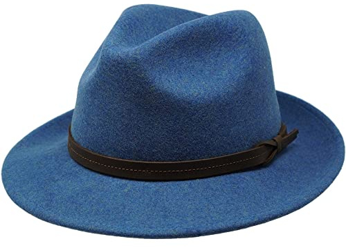 The Stoker - Sombrero de fieltro ligero de ala ancha, resistente al agua, estilo Fedora Trilby, azul mezcla, L