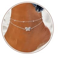 YADOCA Argent Bracelets de Cheville pour Femmes Réglable Papillon Double Couche Plage Pied Bijoux Cheville Cadeaux pour Femmes Adolescentes, avec Boîte-Cadeau