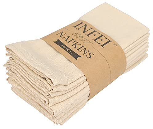 INFEI weich Polyester -Leinen gemischt Abendessen Cloth Servietten, 12 Stück (40 x 40 cm), für Veranstaltungen und den Heimgebrauch (Leinen)