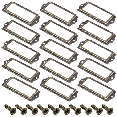 Yosawo 20 Stück Metall Etikettenhalter Antiker Möbel Schublade Schrank Kartenrahmenhalter mit Schrauben für Aktenschrank Büro Schubladenschrank Im Apothekerschrank(83 * 30mm/Antik-Kupfer)