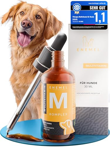 ENEMEL Multivitamin Hund Tropfen 30 ml – flüssige Vitamine für Hunde für leichte Einnahme, Hunde Multivitamin Komplex, Hund Nahrungsergänzungsmittel, Made in Germany