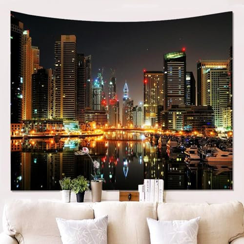 Pechiwuo Wandteppich New York Wandbehang Wandtuch 3D Moderne Stadt Wandteppiche Groß 260 x 240 cm Architektur Wandteppiche Aesthetic Tapestry Für Wohnzimmer Schlafzimmer Wohnheim Wanddeko B2130