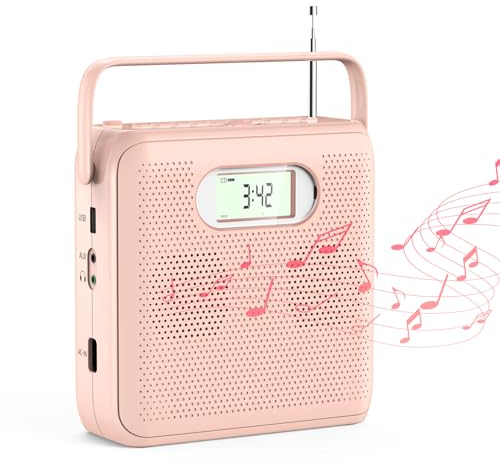Gueray Lecteur CD Bluetooth Lecteur CD Portable Boombox avec Double Haut-parleurs Radio FM Ecran LCD Lecteur CD avec Poignée Design pour la Maison Support USB AUX Playback Prise Casque