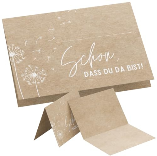 ZETTMANN® 50er Premium Tischkarten Hochzeit Schön dass du da bist 85x55mm I Tischkarten Geburtstag I Platzkarten I sehr gut beschreibbar (kraftpapier - optik)