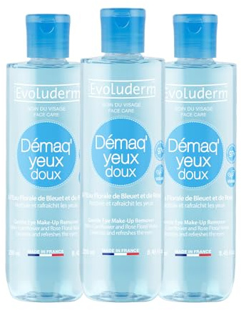 EVOLUDERM – Démaq' Yeux Doux – 250 ml – 96% d'Origine Naturelle – Végan – Fabrication Française – Lot de 3 x 250 ml