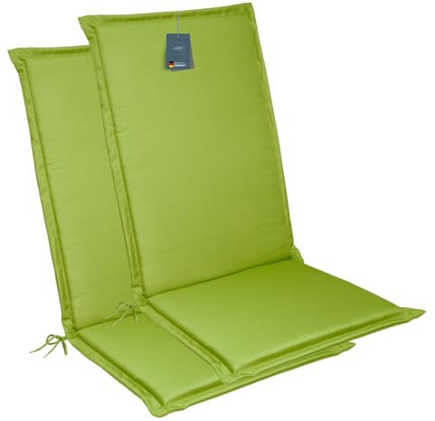 LILENO HOME Gartenstuhl Auflagen [2er Set - Hochlehner] in Apfelgrün | bequeme Liegen als Sitzauflagen für Gartenmöbel - Stuhlkissen für Gartenstühle und Klappstühle MIA