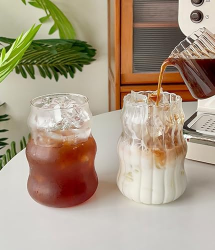 YunDuo 2 confezioni da 530/640 ml, bicchieri in vetro Ripple per cocktail, acqua, caffè e succhi di frutta