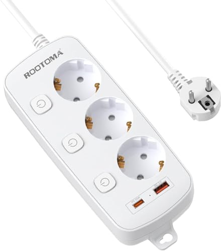 Steckdosenleiste überspannungsschutz 20W Schnellladegerät PD3.0, Weiß | Einzeln Schaltbar, 20W PD3.0/QC3.0 USB , 3-Fach, 1,6M Kabel (3680W 16A), Mehrfachsteckdose für Zuhause, Büro, Hotel