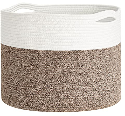 TIMEYARD Wäschekorb, Aufbewahrungskorb, Korb Geflochten für Decken Kissen Spielzeug im Kinderzimmer, D40 x H35 cm, Braun