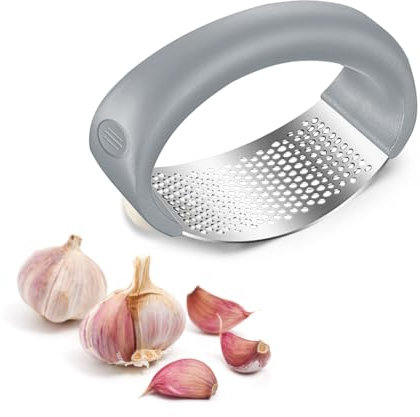 Collenatsy 2024 Nouveau Presse-ail à Bascule en Acier Inoxydable, Presse-ail en acier Inoxydable, Coupe-ail à Bascule, Moulin à Ail, aide de Cuisine avec éplucheur d'ail en Silicone