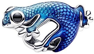 Wedanor Charmes Gecko bleu métallique Charmes pour Bracelets - Charms de Perles ajourées en Argent Sterling 925, charmes pour Bracelets et Colliers pour Femmes