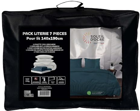 Soleil d'ocre, Conjunto de edredón y Ropa de Cama 7 Piezas Boheme Azul petróleo para Cama en 140 x 190 cm