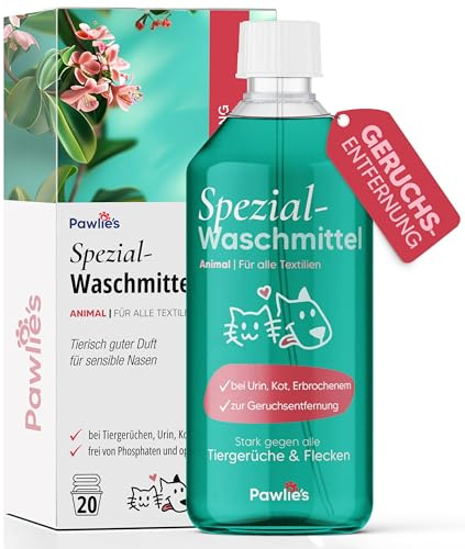 Pawlie's Geruchsentferner & Hygienespüler Wäsche gegen Katzenurin 1L | Neutralisiert Katzenurin, Tiergeruch und Schweiß in Sport- & Funktionswäsche, statt zu überdecken. Schon ab 20 Grad.