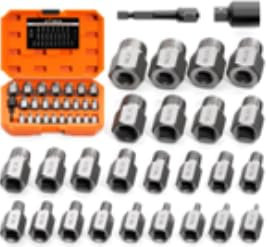 GYMAX 27 Stück Schraubenausdreher-Set, Schrauben Entferner Set, Linksausdreher Set, Bolzenausdreher-Set, Werkzeuge zum Entfernen abgebrochener Schrauben (Orange)
