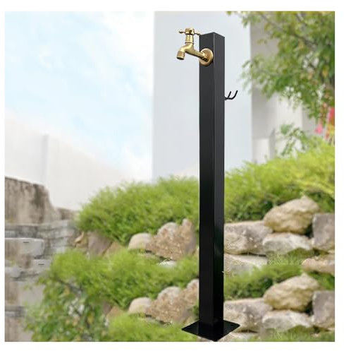 Mosnesrt Freistehende Garten-Wassersäule Edelstahl, Wassersäule Garten, Gartenwasserhahnsäule, Schlauchhalter Freistehend, Wasserzapfstelle Wasserhahn Wasserzapfsäule – 95 cm Hoch, Schwarz